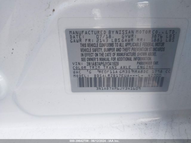 Photo 8 VIN: 3N1AB7AP6JY341609 - NISSAN SENTRA 