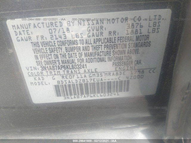 Photo 8 VIN: 3N1AB7AP6KL603241 - NISSAN SENTRA 