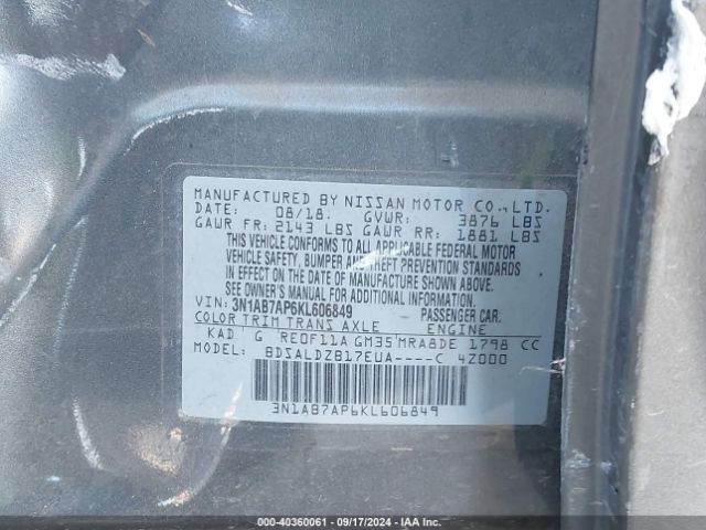 Photo 8 VIN: 3N1AB7AP6KL606849 - NISSAN SENTRA 