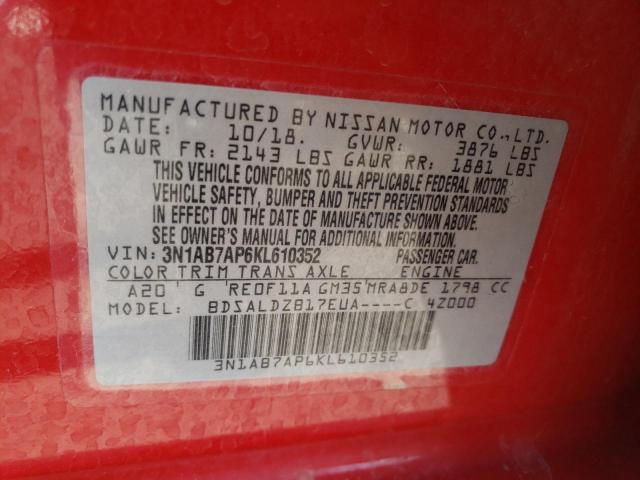 Photo 11 VIN: 3N1AB7AP6KL610352 - NISSAN SENTRA S 