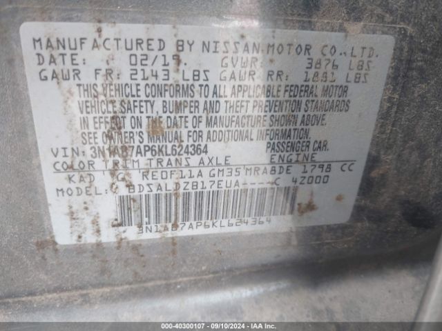 Photo 8 VIN: 3N1AB7AP6KL624364 - NISSAN SENTRA 