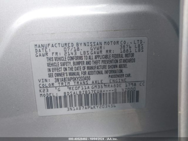 Photo 8 VIN: 3N1AB7AP6KY203456 - NISSAN SENTRA 