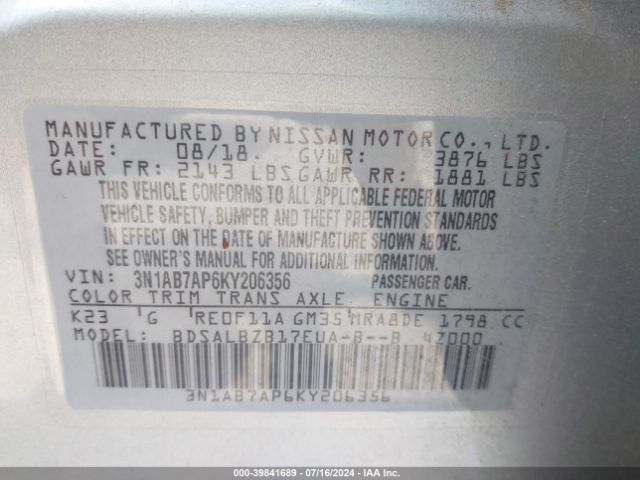 Photo 8 VIN: 3N1AB7AP6KY206356 - NISSAN SENTRA 