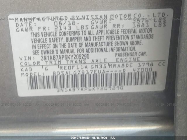 Photo 8 VIN: 3N1AB7AP6KY209290 - NISSAN SENTRA 