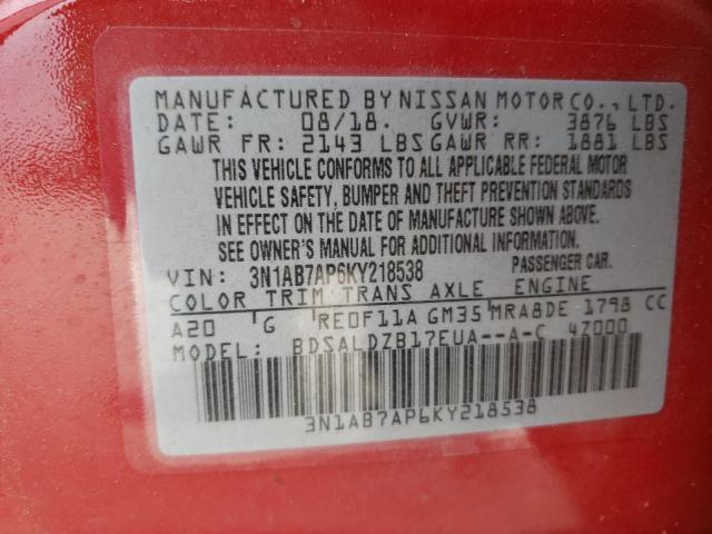 Photo 9 VIN: 3N1AB7AP6KY218538 - NISSAN SENTRA S 