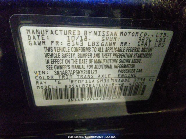 Photo 8 VIN: 3N1AB7AP6KY248123 - NISSAN SENTRA 