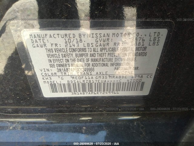 Photo 8 VIN: 3N1AB7AP6KY249966 - NISSAN SENTRA 