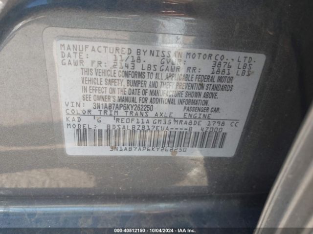 Photo 8 VIN: 3N1AB7AP6KY262250 - NISSAN SENTRA 