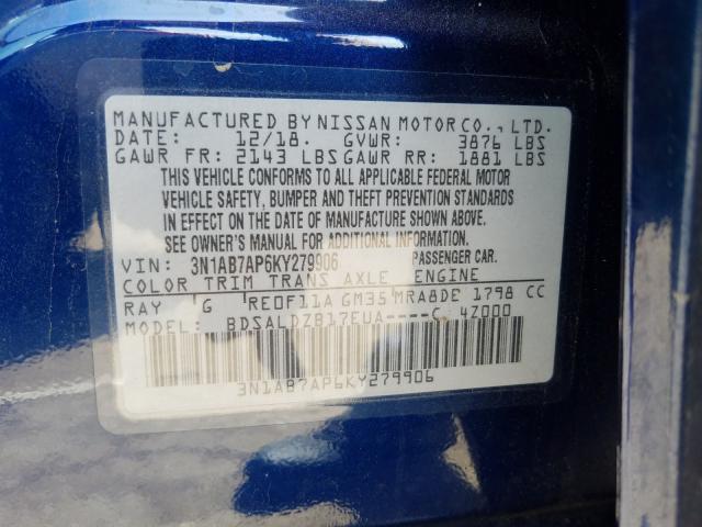 Photo 9 VIN: 3N1AB7AP6KY279906 - NISSAN SENTRA S 