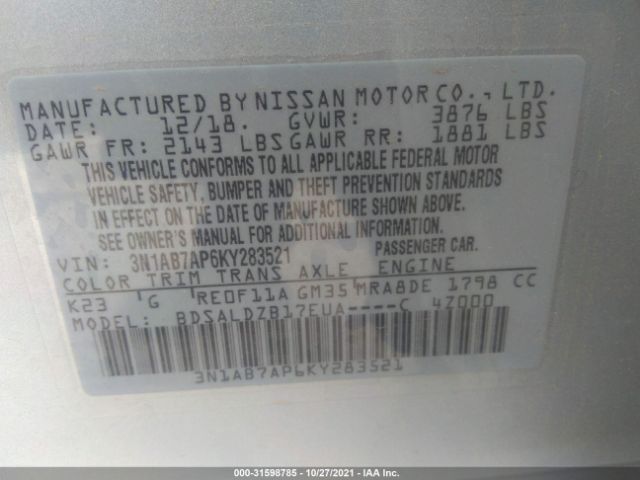 Photo 8 VIN: 3N1AB7AP6KY283521 - NISSAN SENTRA 