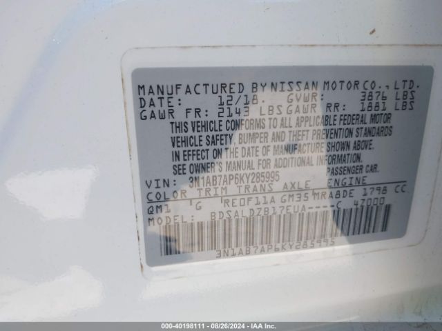 Photo 8 VIN: 3N1AB7AP6KY285995 - NISSAN SENTRA 