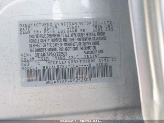 Photo 8 VIN: 3N1AB7AP6KY292509 - NISSAN SENTRA 