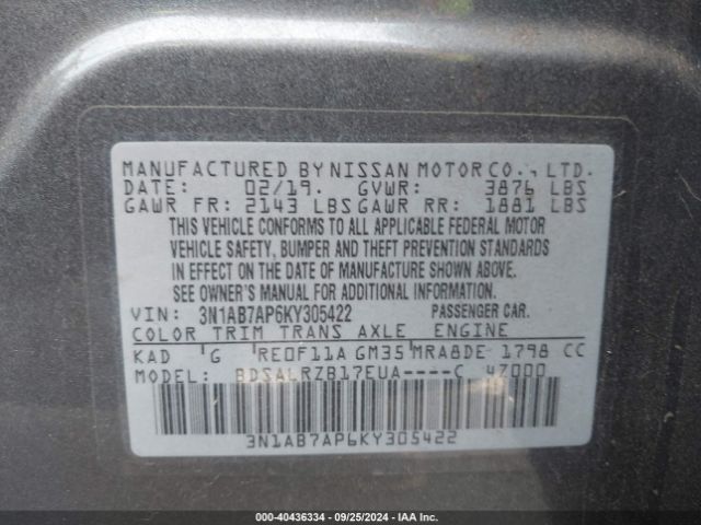 Photo 8 VIN: 3N1AB7AP6KY305422 - NISSAN SENTRA 