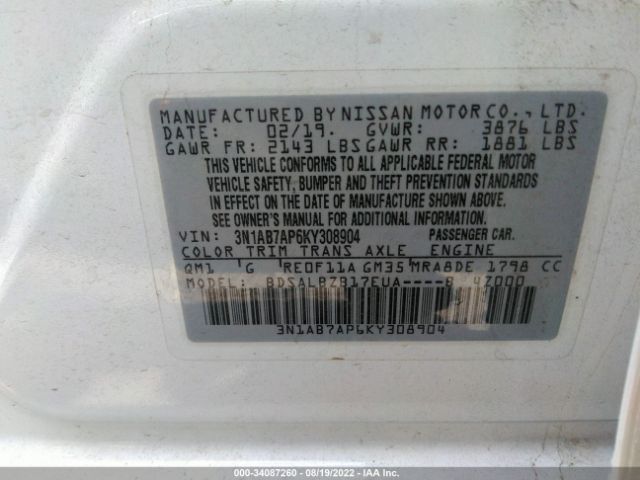 Photo 8 VIN: 3N1AB7AP6KY308904 - NISSAN SENTRA 