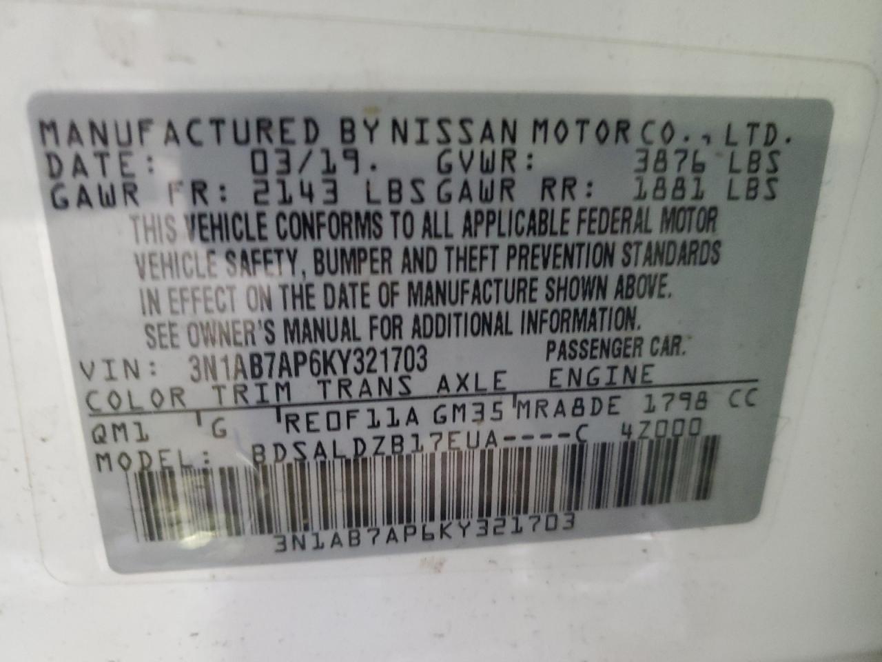 Photo 11 VIN: 3N1AB7AP6KY321703 - NISSAN SENTRA 