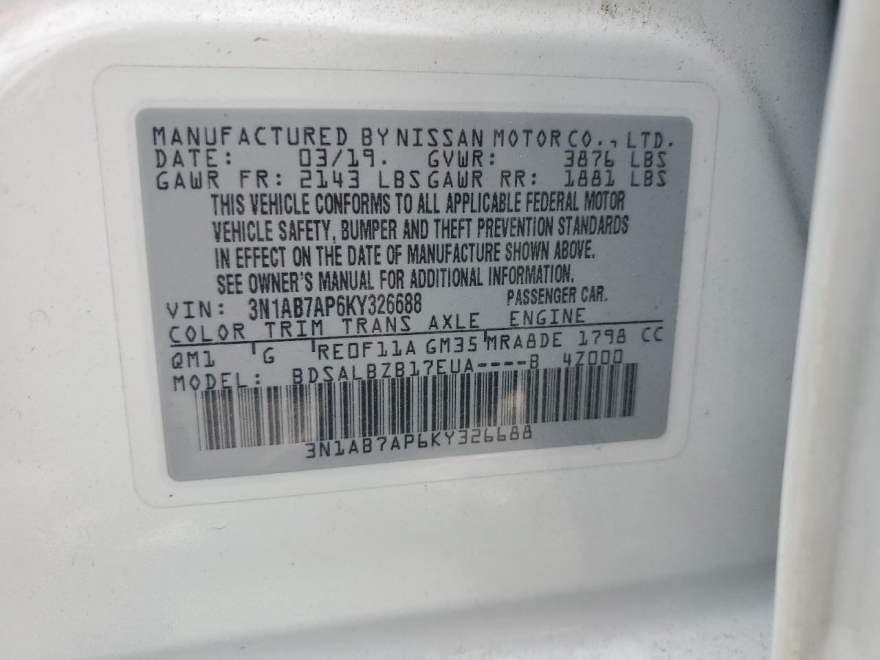 Photo 12 VIN: 3N1AB7AP6KY326688 - NISSAN SENTRA 