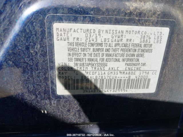 Photo 8 VIN: 3N1AB7AP6KY329994 - NISSAN SENTRA 