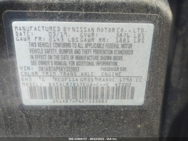 Photo 8 VIN: 3N1AB7AP6KY333883 - NISSAN SENTRA 