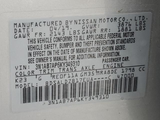 Photo 12 VIN: 3N1AB7AP6KY349310 - NISSAN SENTRA S 