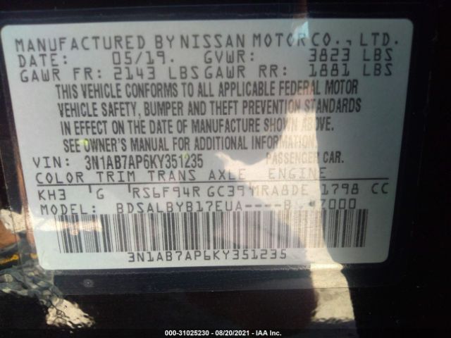 Photo 8 VIN: 3N1AB7AP6KY351235 - NISSAN SENTRA 