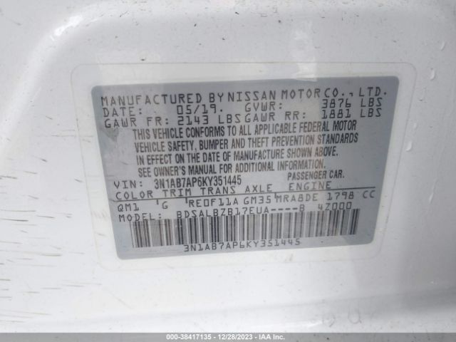 Photo 8 VIN: 3N1AB7AP6KY351445 - NISSAN SENTRA 