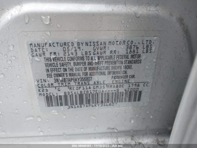 Photo 8 VIN: 3N1AB7AP6KY356807 - NISSAN SENTRA 