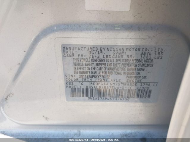 Photo 8 VIN: 3N1AB7AP6KY376152 - NISSAN SENTRA 