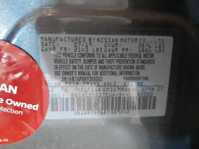 Photo 9 VIN: 3N1AB7AP6KY389242 - NISSAN SENTRA S 