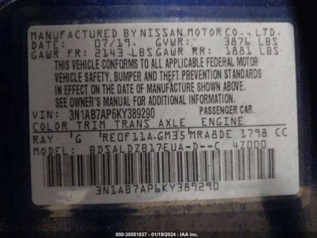 Photo 8 VIN: 3N1AB7AP6KY389290 - NISSAN SENTRA 