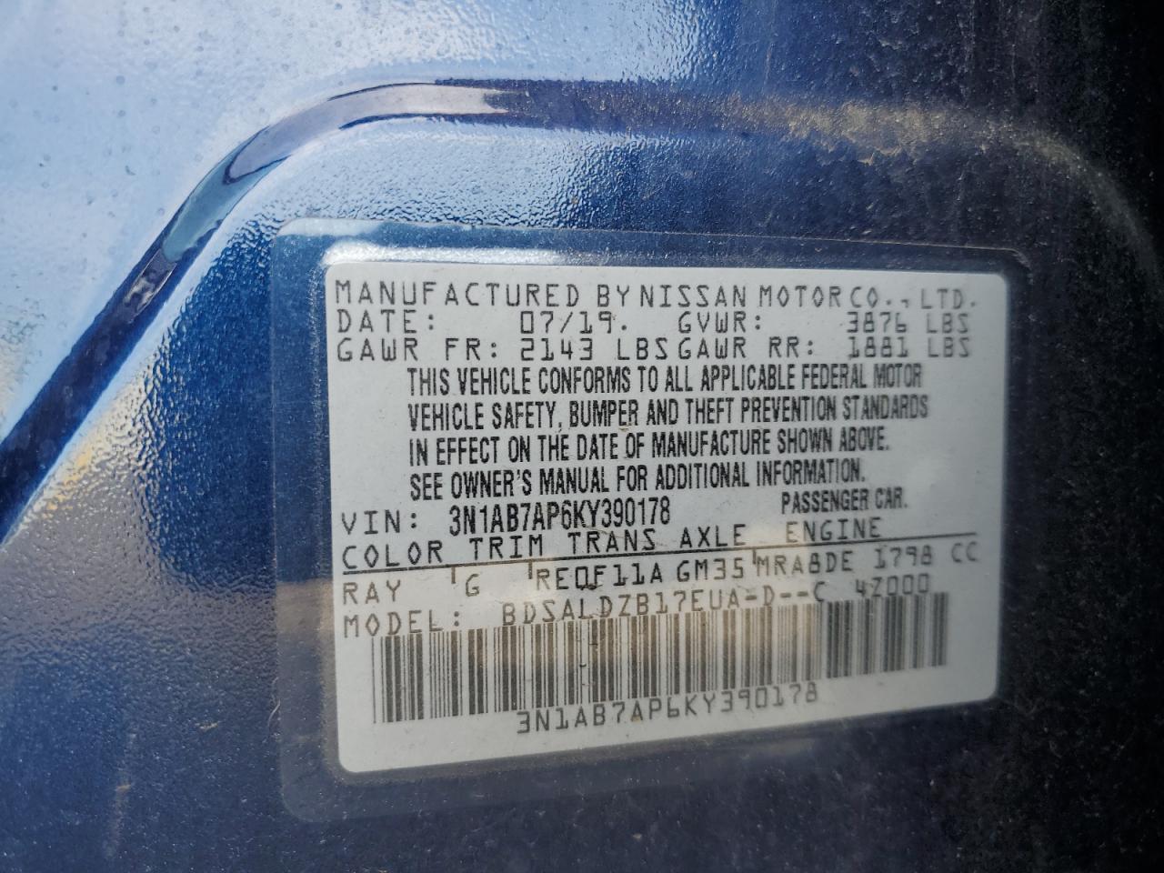 Photo 11 VIN: 3N1AB7AP6KY390178 - NISSAN SENTRA 