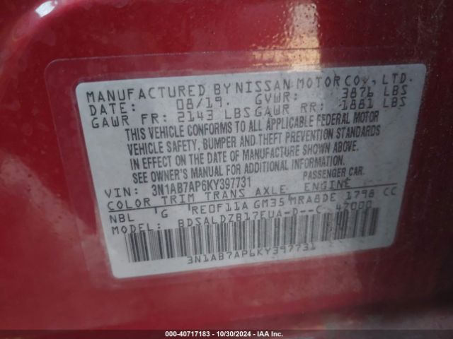 Photo 8 VIN: 3N1AB7AP6KY397731 - NISSAN SENTRA 