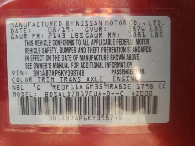 Photo 11 VIN: 3N1AB7AP6KY398748 - NISSAN SENTRA S 