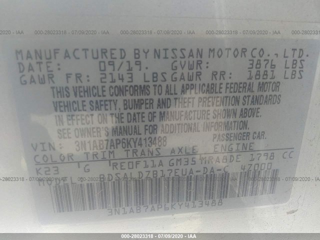 Photo 8 VIN: 3N1AB7AP6KY413488 - NISSAN SENTRA 