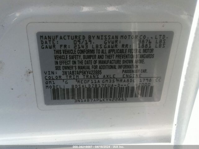 Photo 8 VIN: 3N1AB7AP6KY422885 - NISSAN SENTRA 