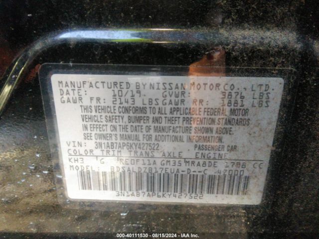 Photo 8 VIN: 3N1AB7AP6KY427522 - NISSAN SENTRA 