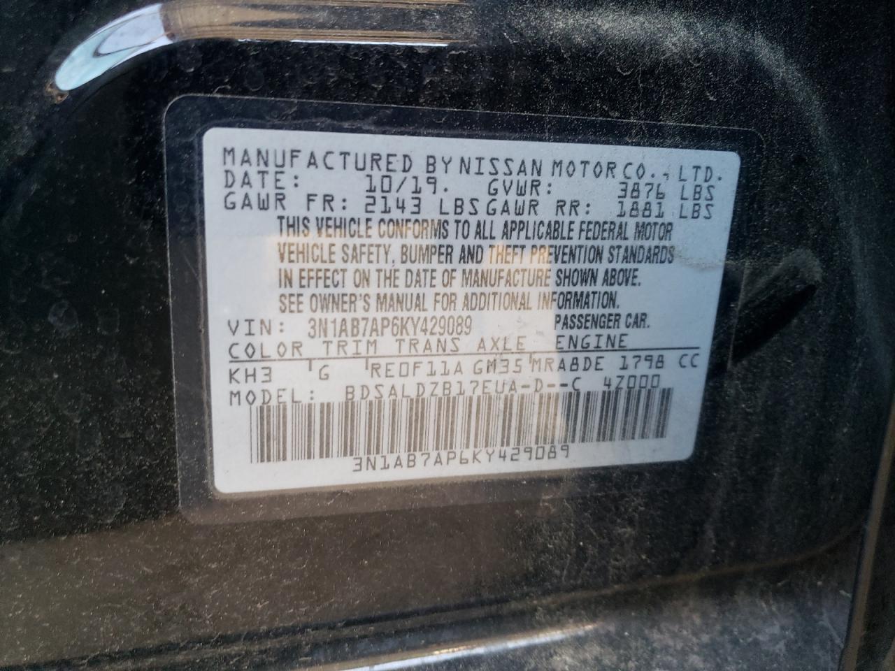 Photo 11 VIN: 3N1AB7AP6KY429089 - NISSAN SENTRA 