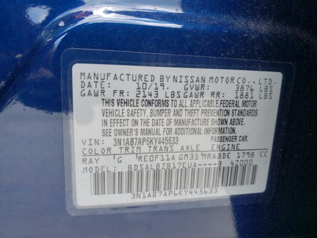 Photo 9 VIN: 3N1AB7AP6KY445633 - NISSAN SENTRA S 