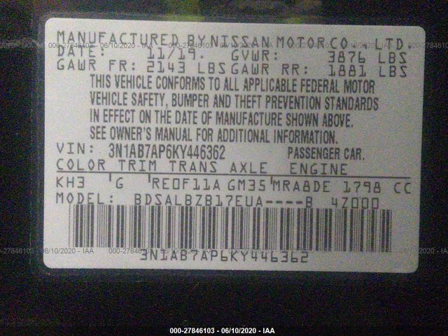 Photo 8 VIN: 3N1AB7AP6KY446362 - NISSAN SENTRA 