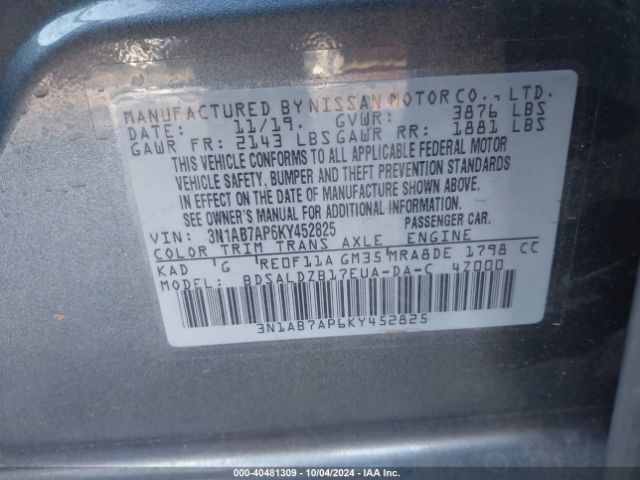 Photo 8 VIN: 3N1AB7AP6KY452825 - NISSAN SENTRA 