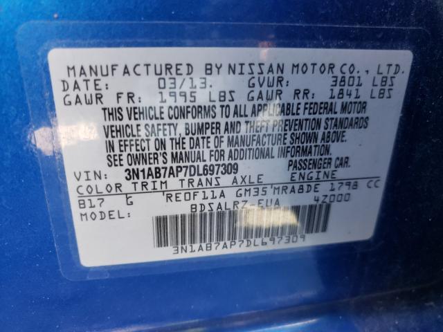 Photo 9 VIN: 3N1AB7AP7DL697309 - NISSAN SENTRA S 