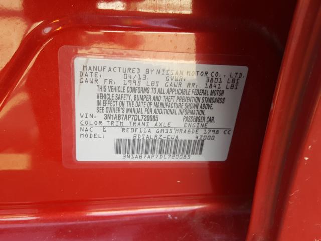 Photo 9 VIN: 3N1AB7AP7DL720085 - NISSAN SENTRA S 