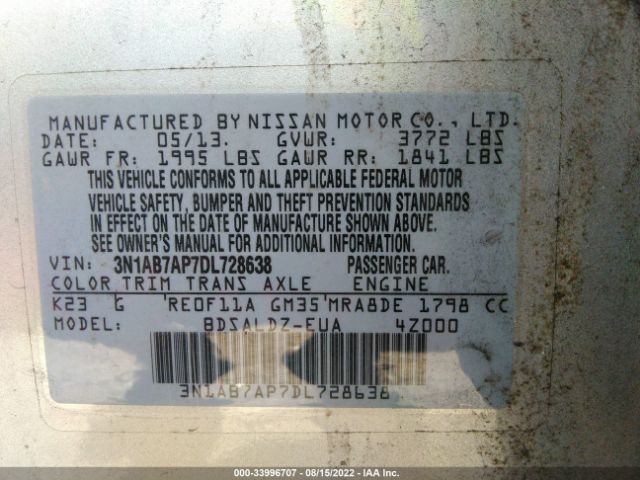 Photo 8 VIN: 3N1AB7AP7DL728638 - NISSAN SENTRA 