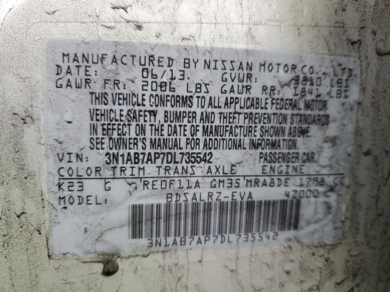 Photo 11 VIN: 3N1AB7AP7DL735542 - NISSAN SENTRA 