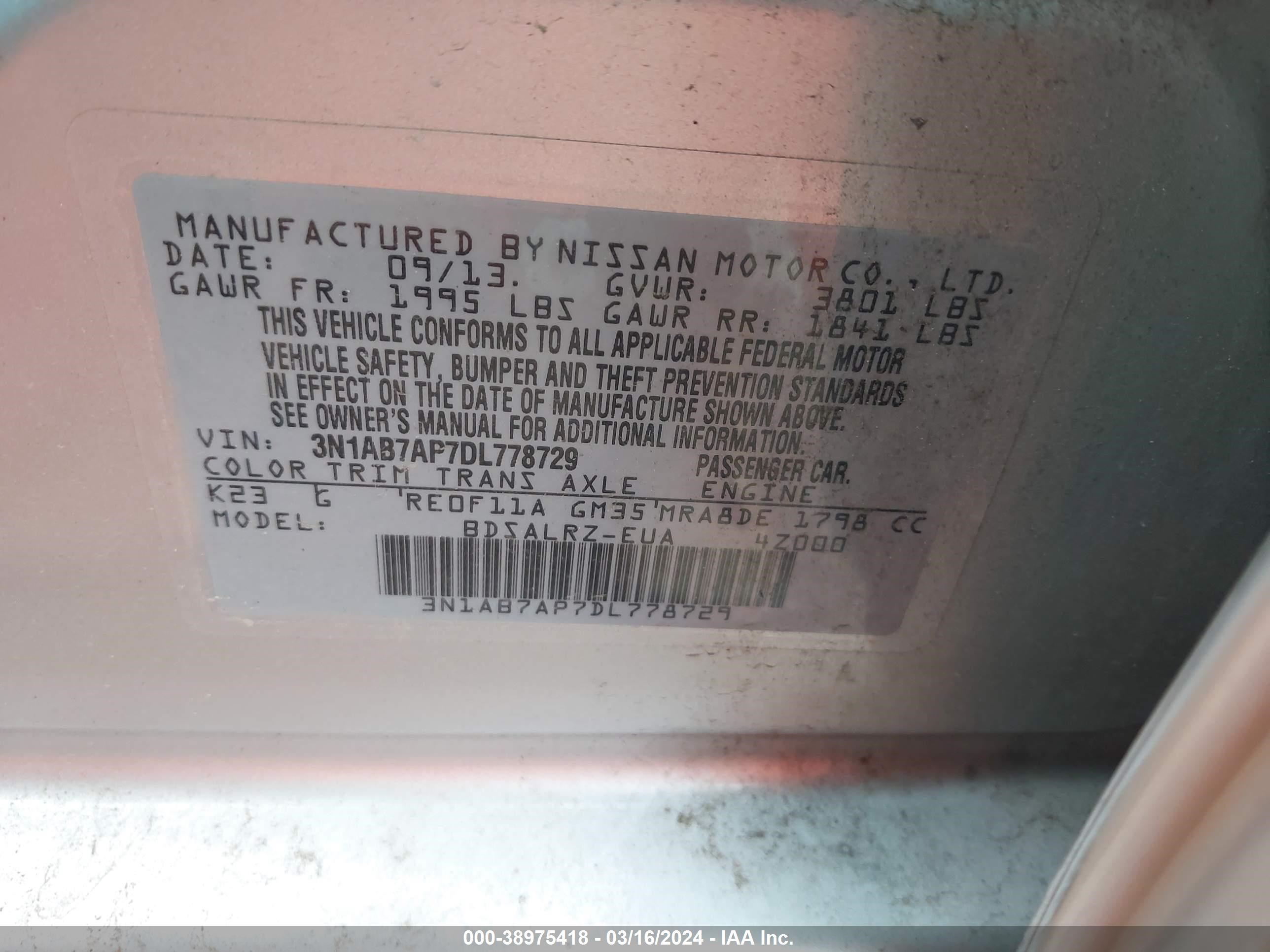 Photo 8 VIN: 3N1AB7AP7DL778729 - NISSAN SENTRA 