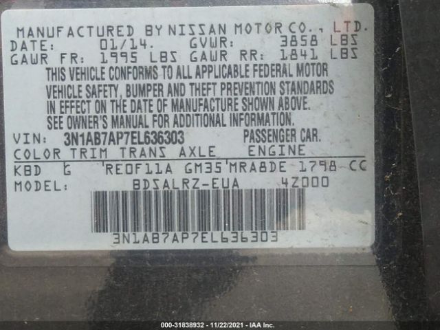 Photo 8 VIN: 3N1AB7AP7EL636303 - NISSAN SENTRA 