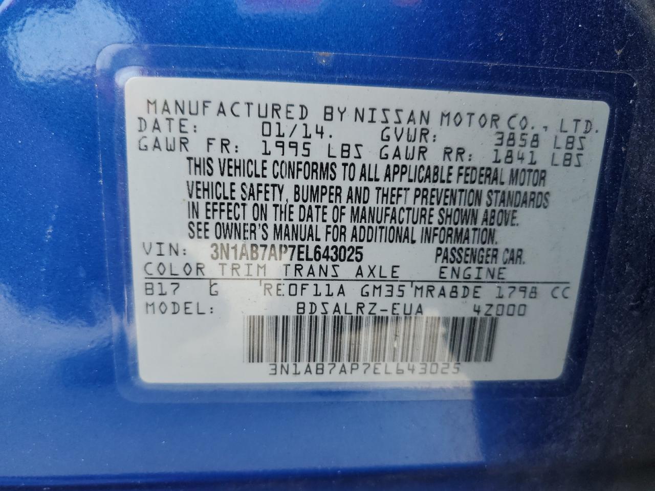 Photo 12 VIN: 3N1AB7AP7EL643025 - NISSAN SENTRA 