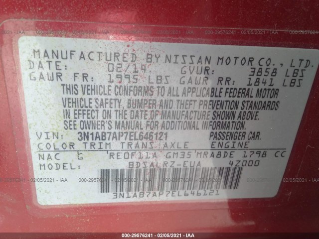 Photo 8 VIN: 3N1AB7AP7EL646121 - NISSAN SENTRA 