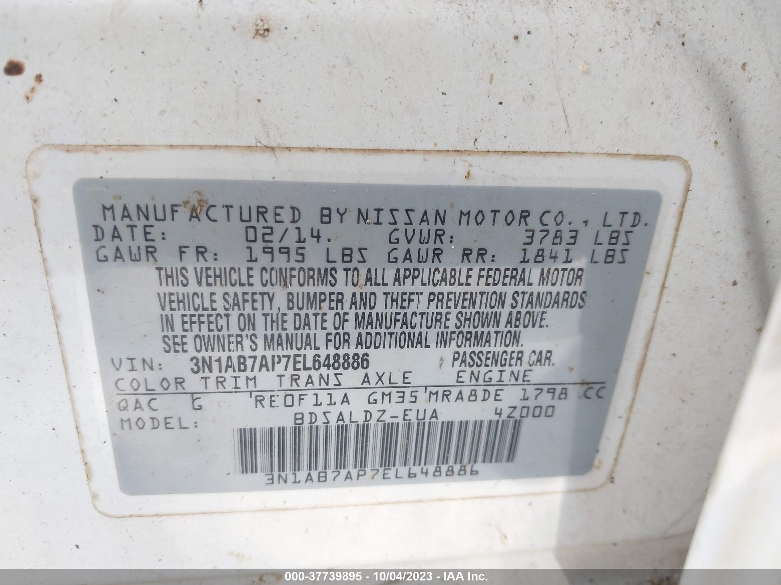 Photo 8 VIN: 3N1AB7AP7EL648886 - NISSAN SENTRA 