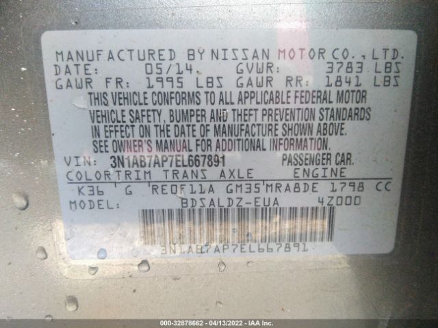 Photo 8 VIN: 3N1AB7AP7EL667891 - NISSAN SENTRA 