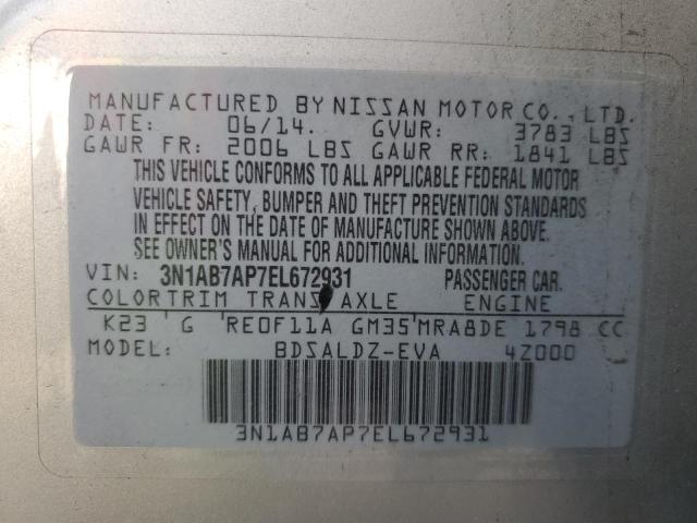 Photo 11 VIN: 3N1AB7AP7EL672931 - NISSAN SENTRA S 